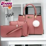 Happy Shopping Pink Women's PU Leather Handbag Set with Top Handle