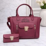 Maroon Leather Handbag & Wallet Set for Girls