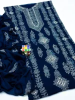 Deep Blue Chiffon Sheesha Work 2-Piece Suit for Women - Image 3