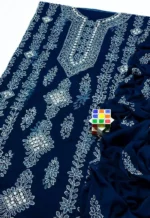Deep Blue Chiffon Sheesha Work 2-Piece Suit for Women - Image 2