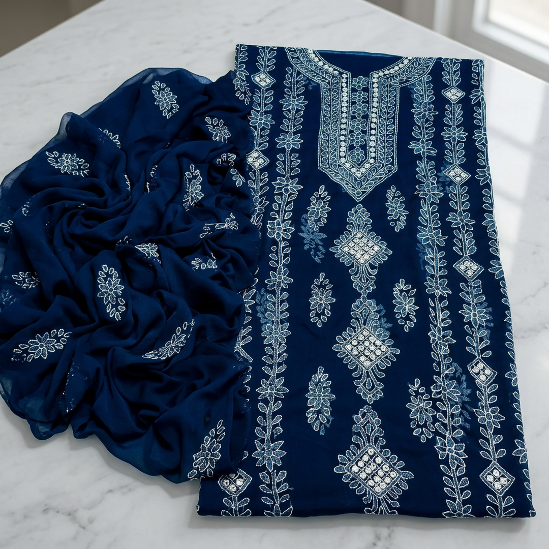 pakistan_651637.png Deep Blue Chiffon Sheesha Work 2-Piece Suit for Women - Image 1